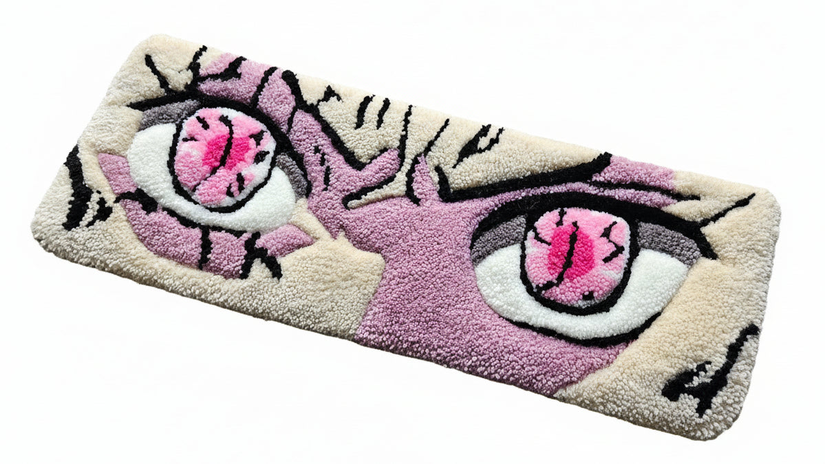 Nezuko Eyes – Demon Slayer Desk Textile | Hand-Tufted Anime Fan Art