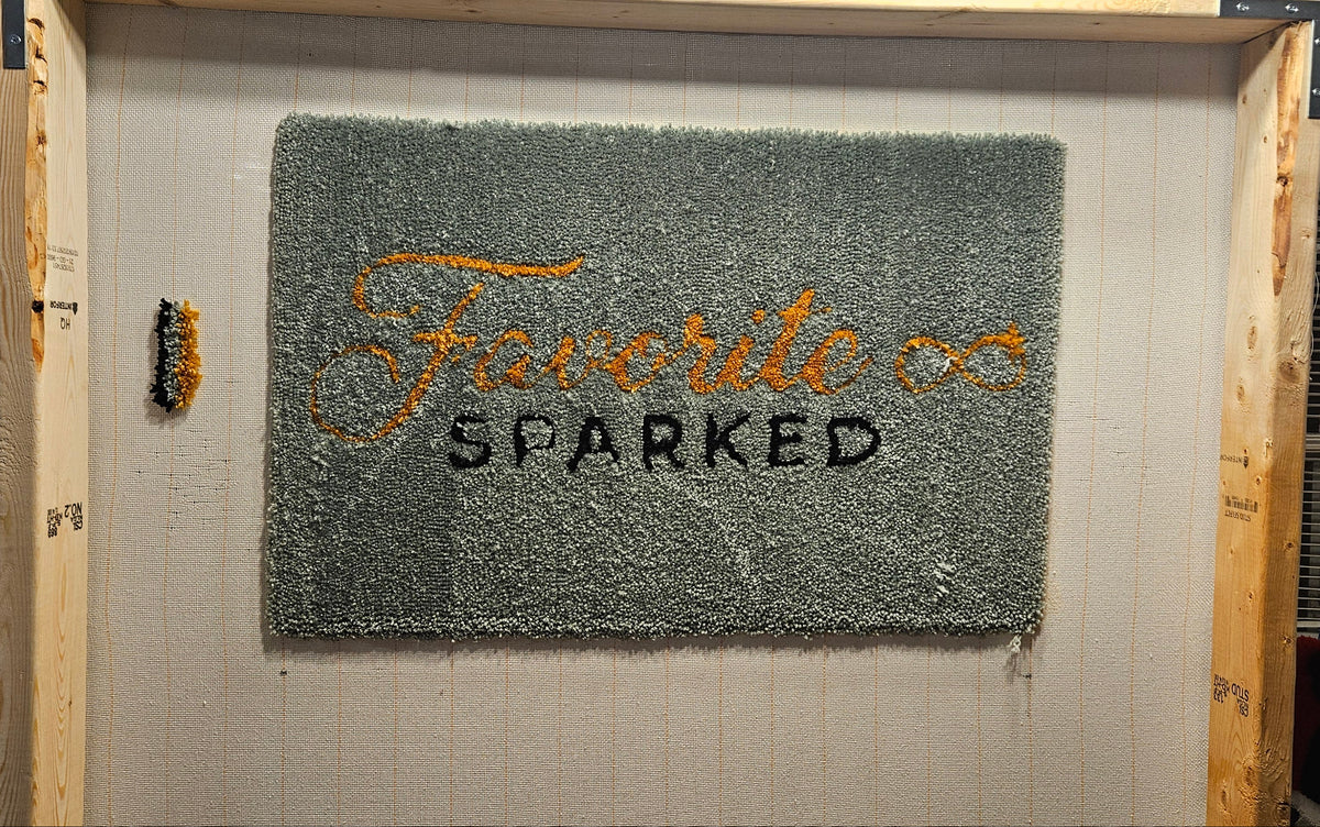 Finished KAT hand-tufted functional fiber art with carved texture