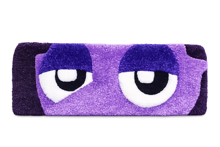 Ennui Eyes hand-tufted fiber desk art with half-lidded purple eyes