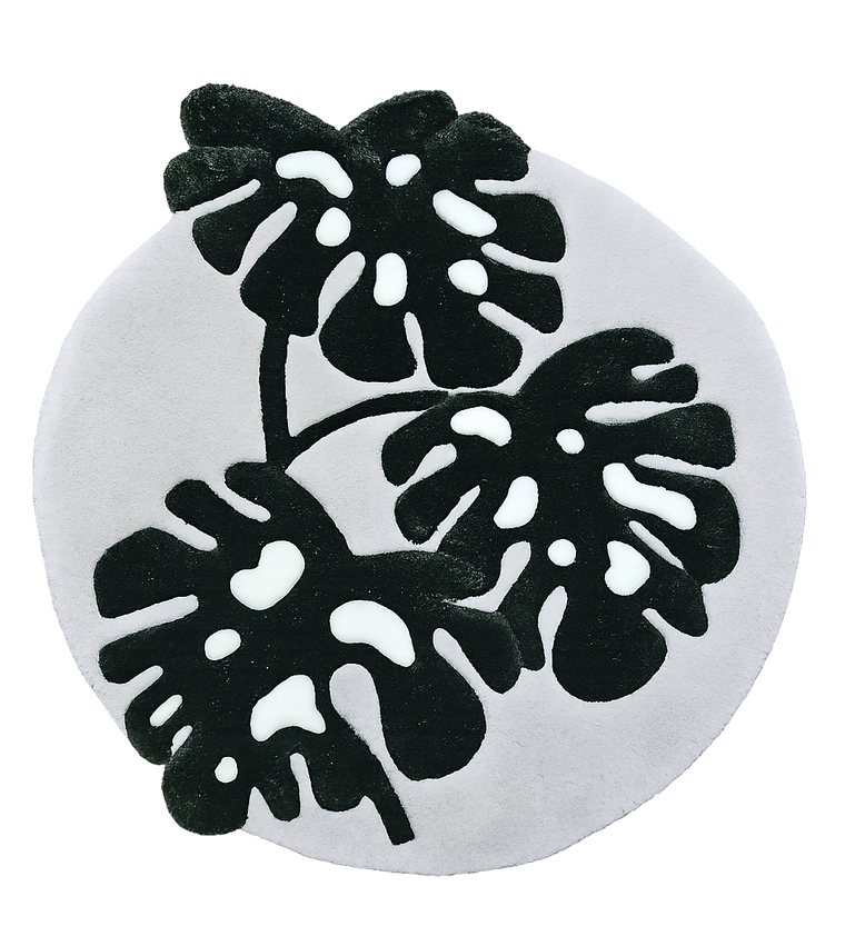 Monstera Botanical hand-tufted functional fiber art with dimensional deep green leaves