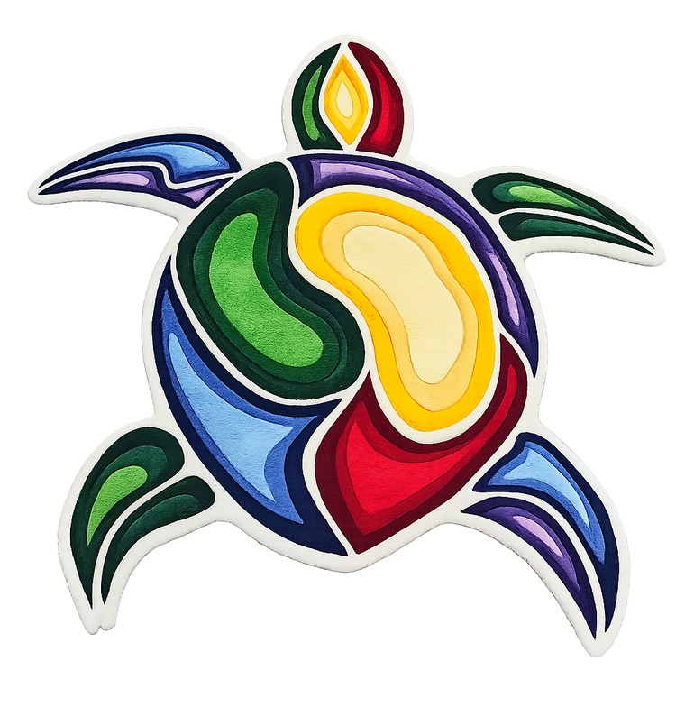 Sacred Turtle Flow hand-tufted functional fiber art with colorful sea turtle design