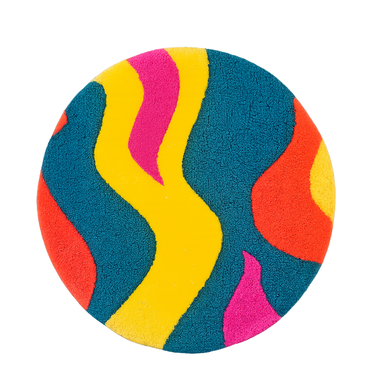 BRITE colorful hand-tufted functional fiber art in a bold rainbow palette