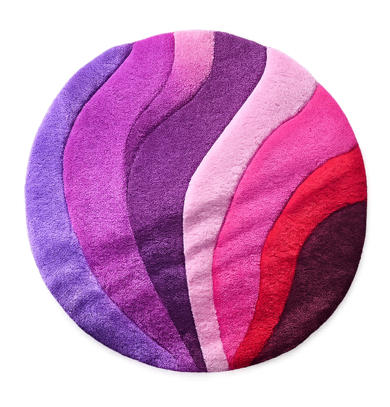 Round Fairy Rainbow circular hand-tufted functional fiber art in purple, pink, red, and burgundy