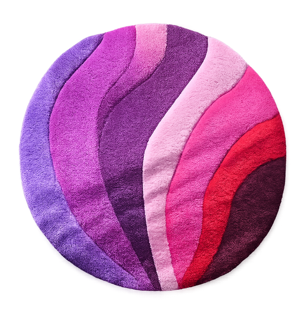 Round Fairy Rainbow hand-tufted functional fiber art in purple, pink, red and burgundy