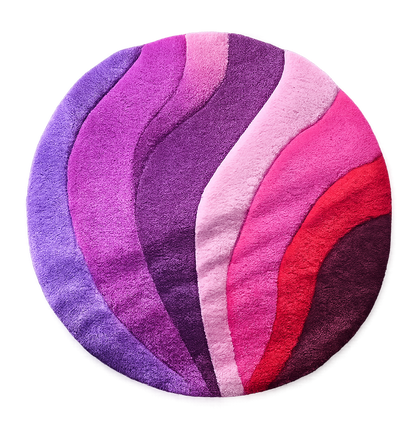 Round Fairy Rainbow hand-tufted functional fiber art in purple, pink, red and burgundy