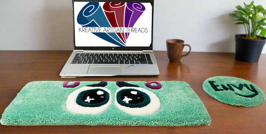 Envy "EYES": Hand-Tufted Keyboard and Mouse Rug – Fun and Functional Desk Accessories Handmade Plush Tufted