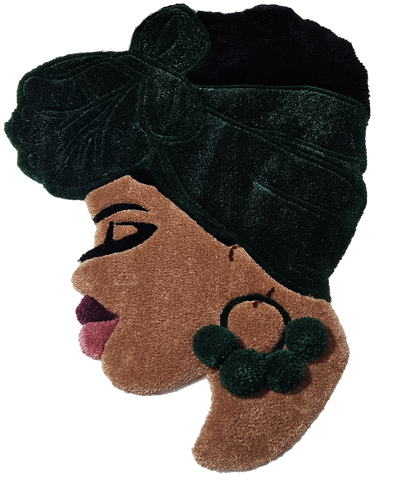 Green Puff Afro – Afrocentric Floor Textile | Elegant Cultural Fiber Art