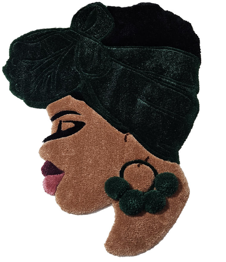 Green Puff Afro hand-tufted functional fiber art celebrating natural Black hair