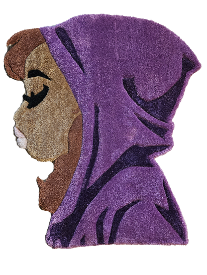 Woman in Hoodie – Afrocentric Floor Textile | Bold Cultural Fiber Art
