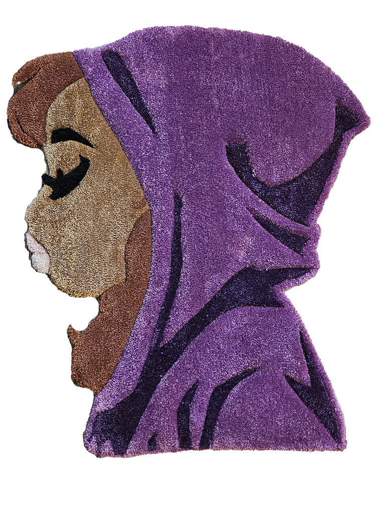 Woman in Hoodie Afrocentric hand-tufted functional fiber art silhouette