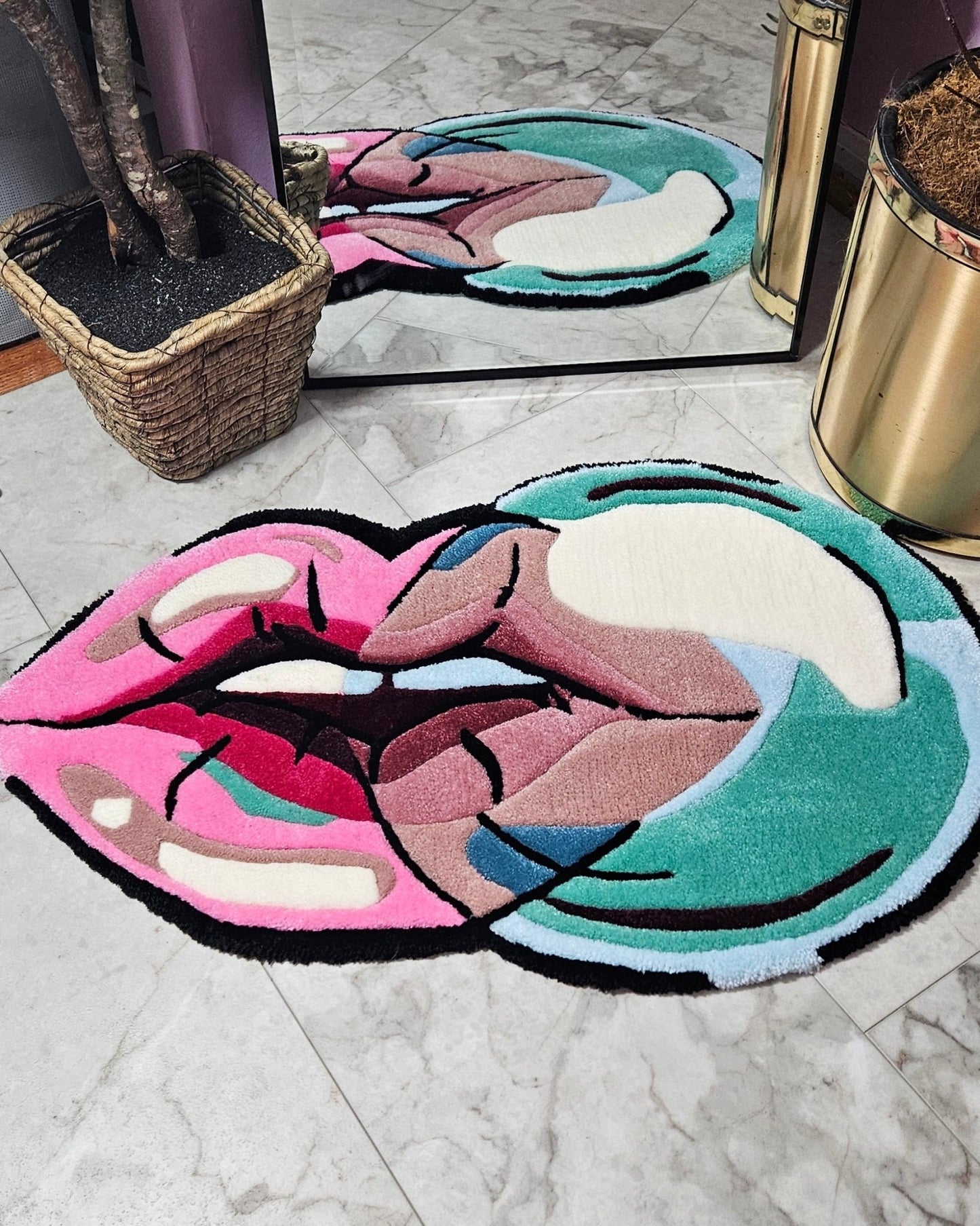 Blowing Bubbles: Hand - Tufted Lips Rug – Bold and Artistic - Kreative Artisan Threads