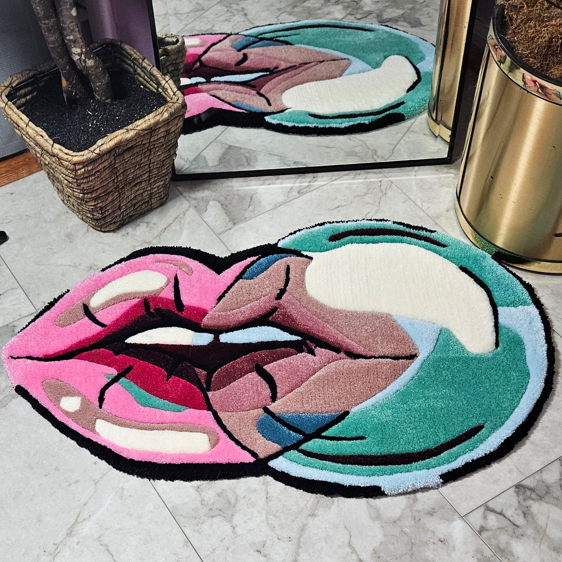 Blowing Bubbles: Hand - Tufted Lips Rug – Bold and Artistic - Kreative Artisan Threads