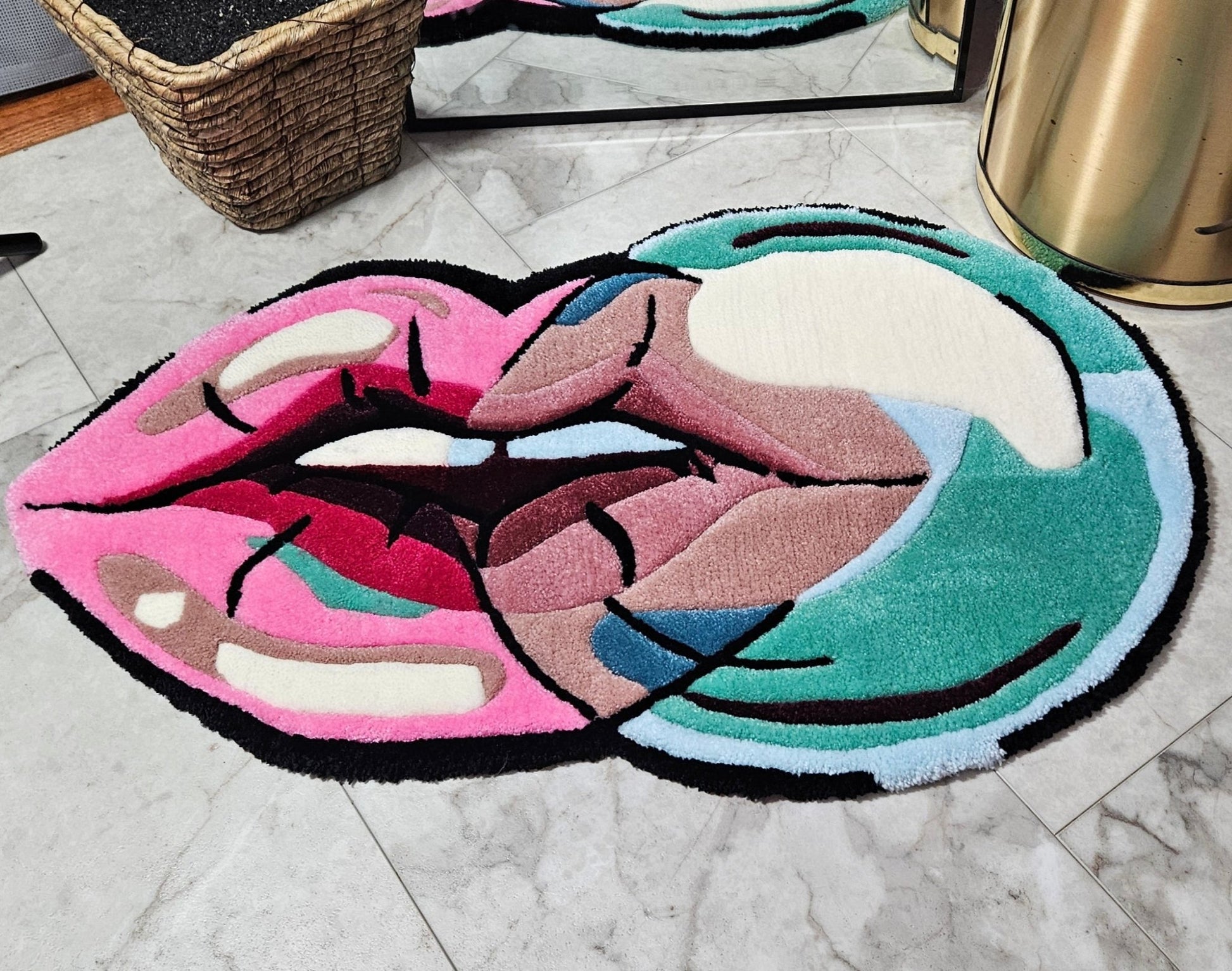 Blowing Bubbles: Hand - Tufted Lips Rug – Bold and Artistic - Kreative Artisan Threads