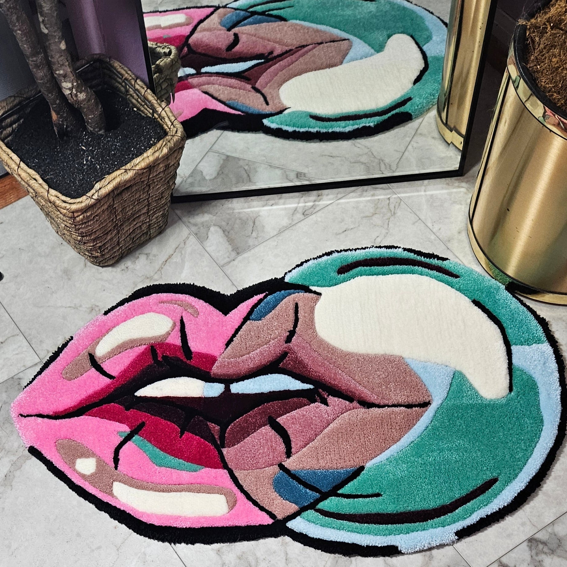 Blowing Bubbles: Hand - Tufted Lips Rug – Bold and Artistic - Kreative Artisan Threads