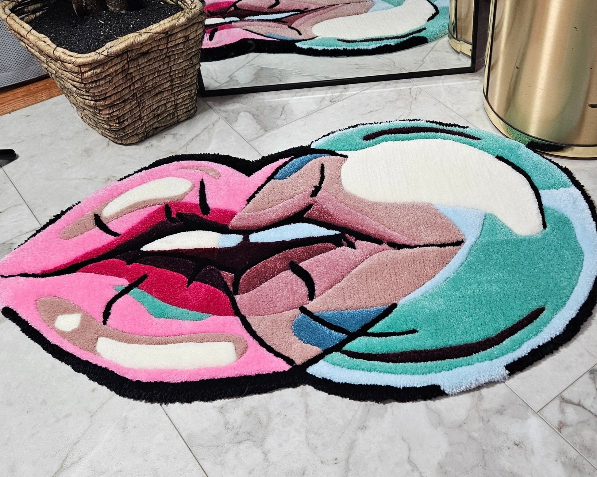 Blowing Bubbles: Hand - Tufted Lips Rug – Bold and Artistic - Kreative Artisan Threads