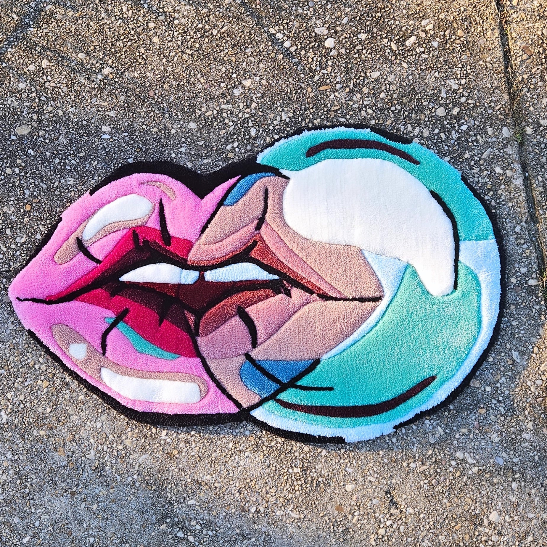 Blowing Bubbles: Hand - Tufted Lips Rug – Bold and Artistic - Kreative Artisan Threads