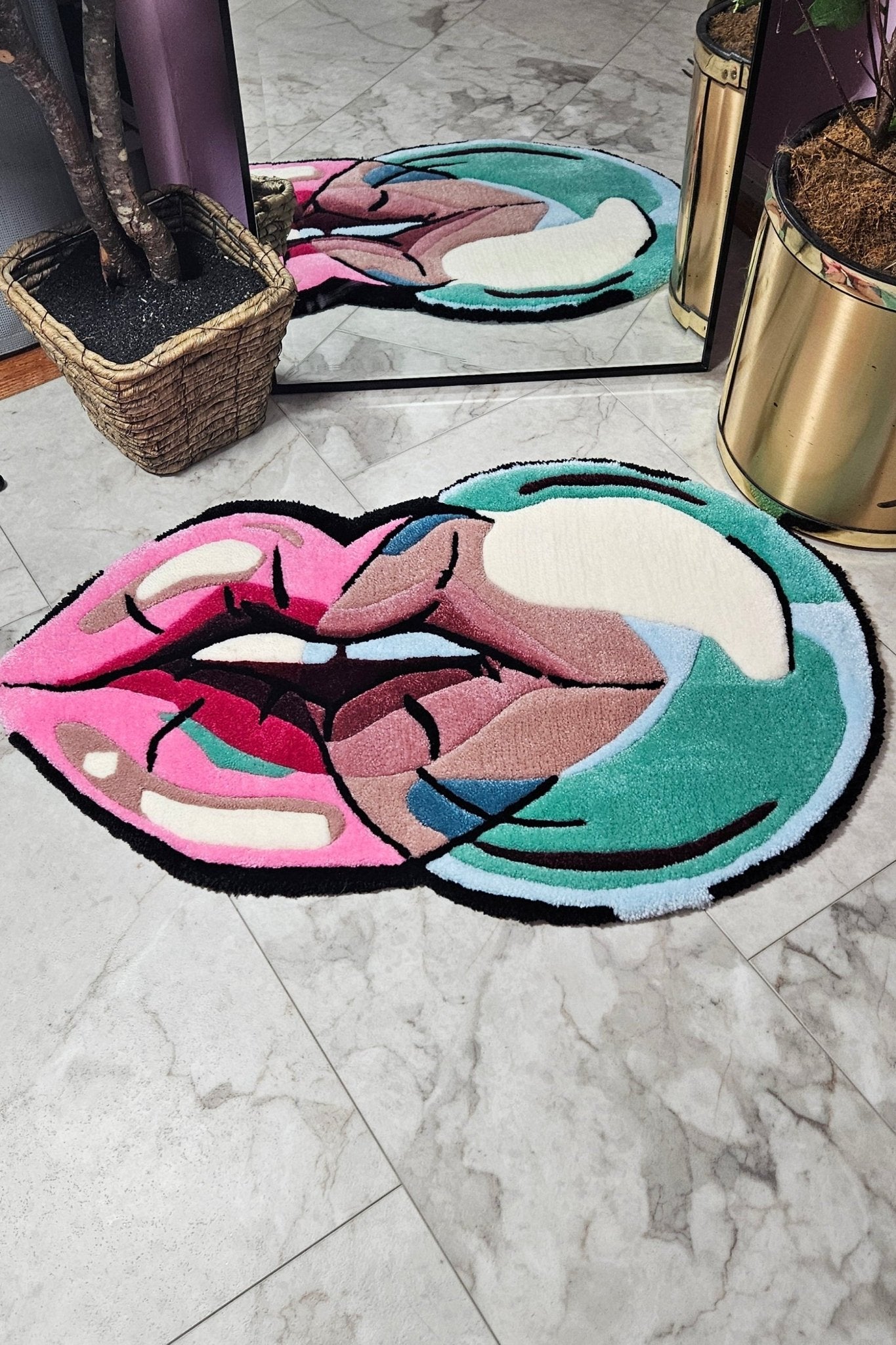 Blowing Bubbles: Hand - Tufted Lips Rug – Bold and Artistic - Kreative Artisan Threads