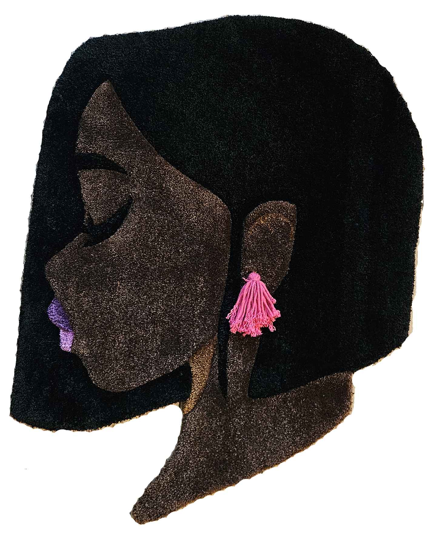 Bobbie – Afrocentric Floor Textile | Bob Cut with Tassel Earring Fiber Art