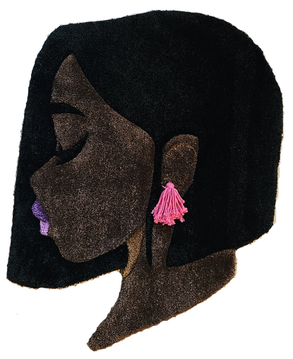 Bobbie – Afrocentric Floor Textile | Bob Cut with Tassel Earring Fiber Art