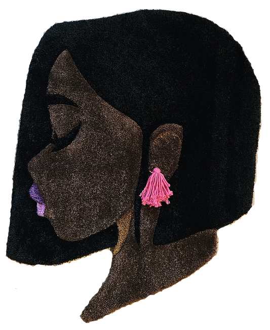Bobbie – Afrocentric Floor Textile | Bob Cut with Tassel Earring Fiber Art