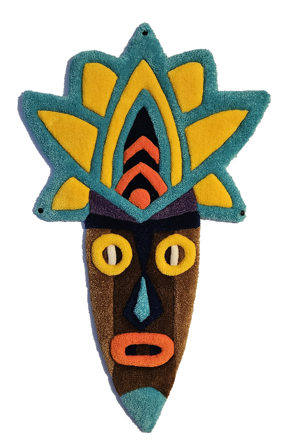 Tribal Mask Wall Art – Radiant Textile Sculpture | Cultural Fiber Masterpiece