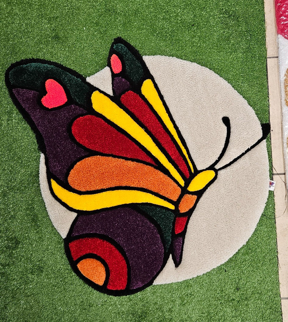 Butterfly Bloom hand-tufted butterfly functional fiber art full view
