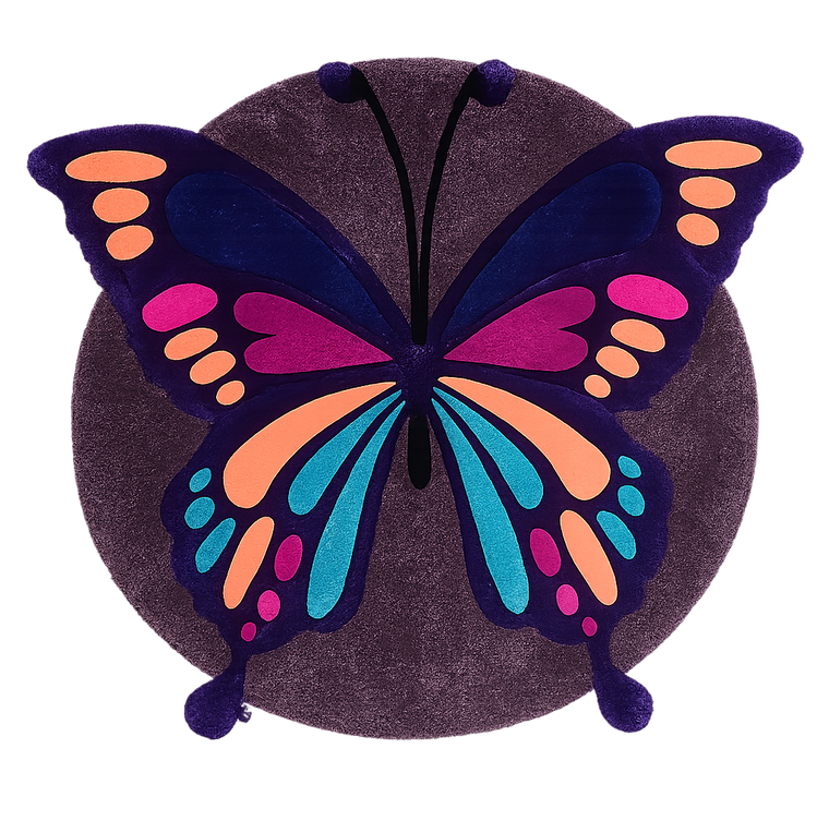 Ethereal Wings hand-tufted functional fiber art with colorful butterfly design