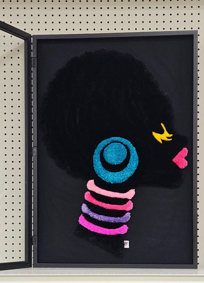 Crowned Silence black silhouette fiber art in framed display