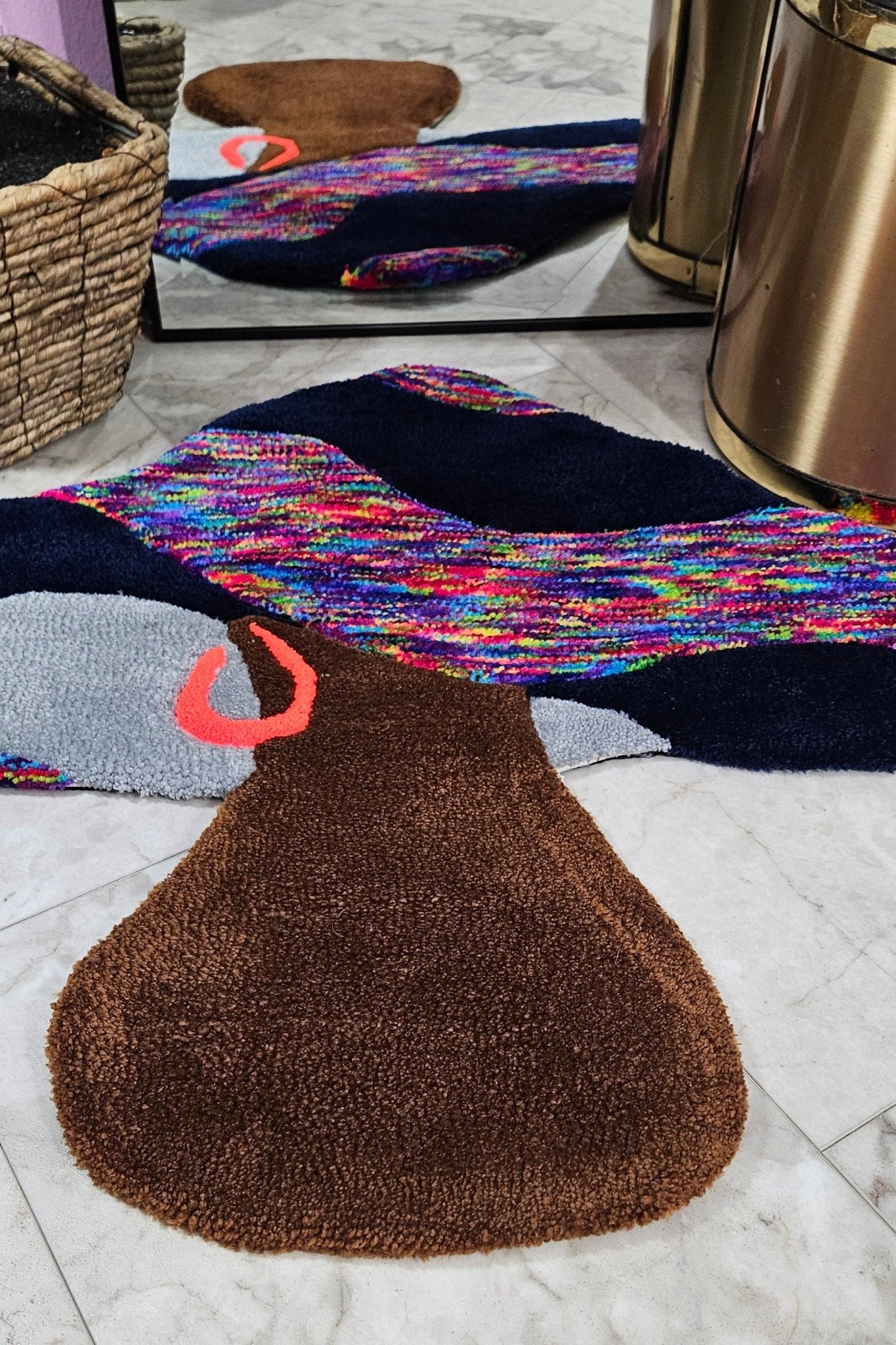 Deep Blue Rainbow: Whimsical Mushroom - Shaped Hand - Tufted Rug – Vibrant and Hypoallergenic - Kreative Artisan Threads