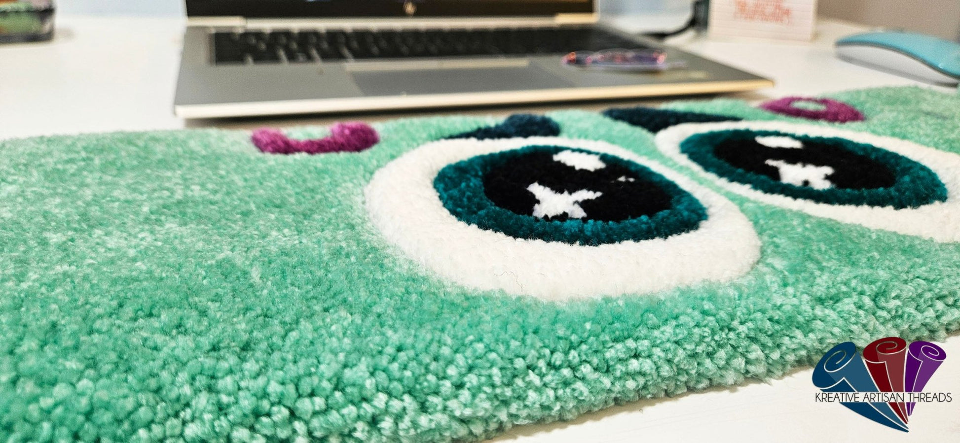 Envy "EYES": Hand - Tufted Keyboard and Mouse Rug – Fun and Functional Desk Accessories Handmade Plush Tufted - Kreative Artisan Threads