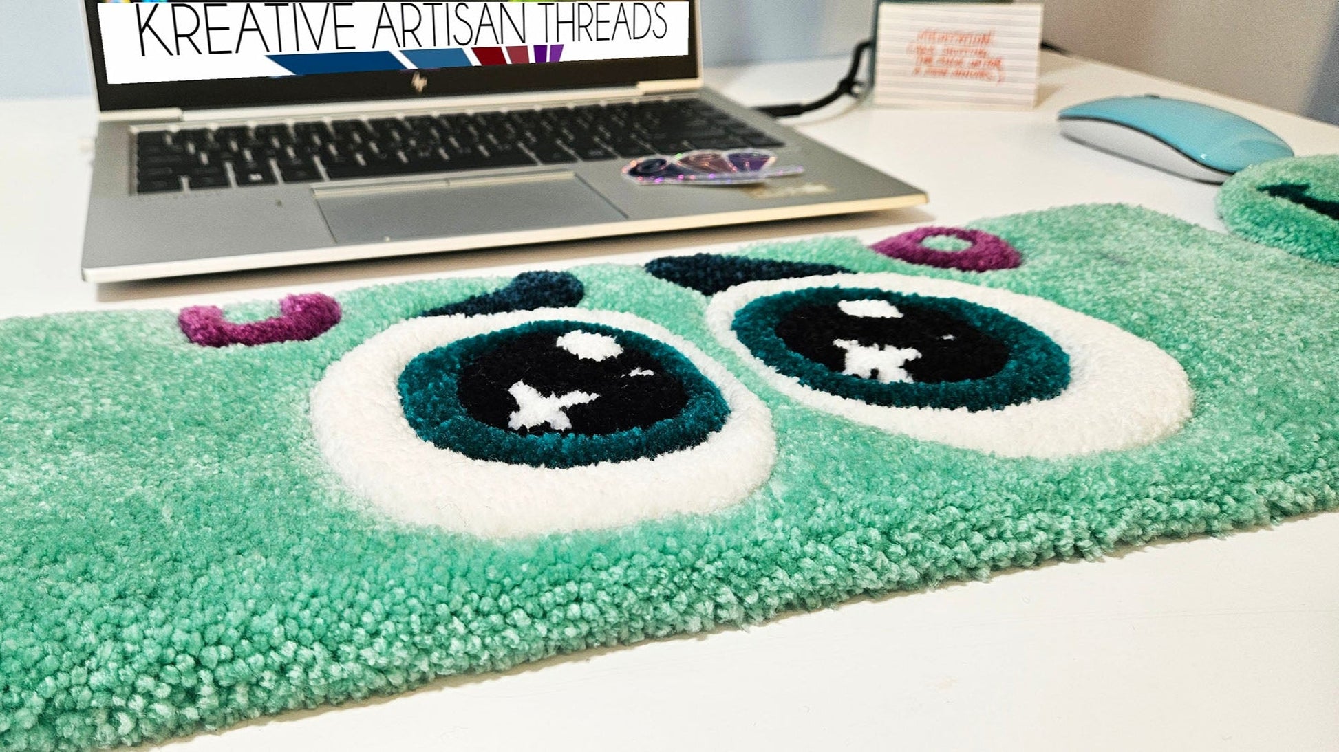 Envy "EYES": Hand - Tufted Keyboard and Mouse Rug – Fun and Functional Desk Accessories Handmade Plush Tufted - Kreative Artisan Threads