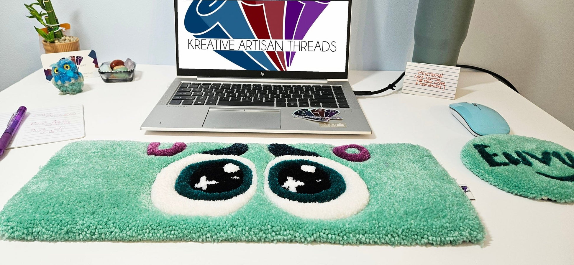 Envy "EYES": Hand - Tufted Keyboard and Mouse Rug – Fun and Functional Desk Accessories Handmade Plush Tufted - Kreative Artisan Threads