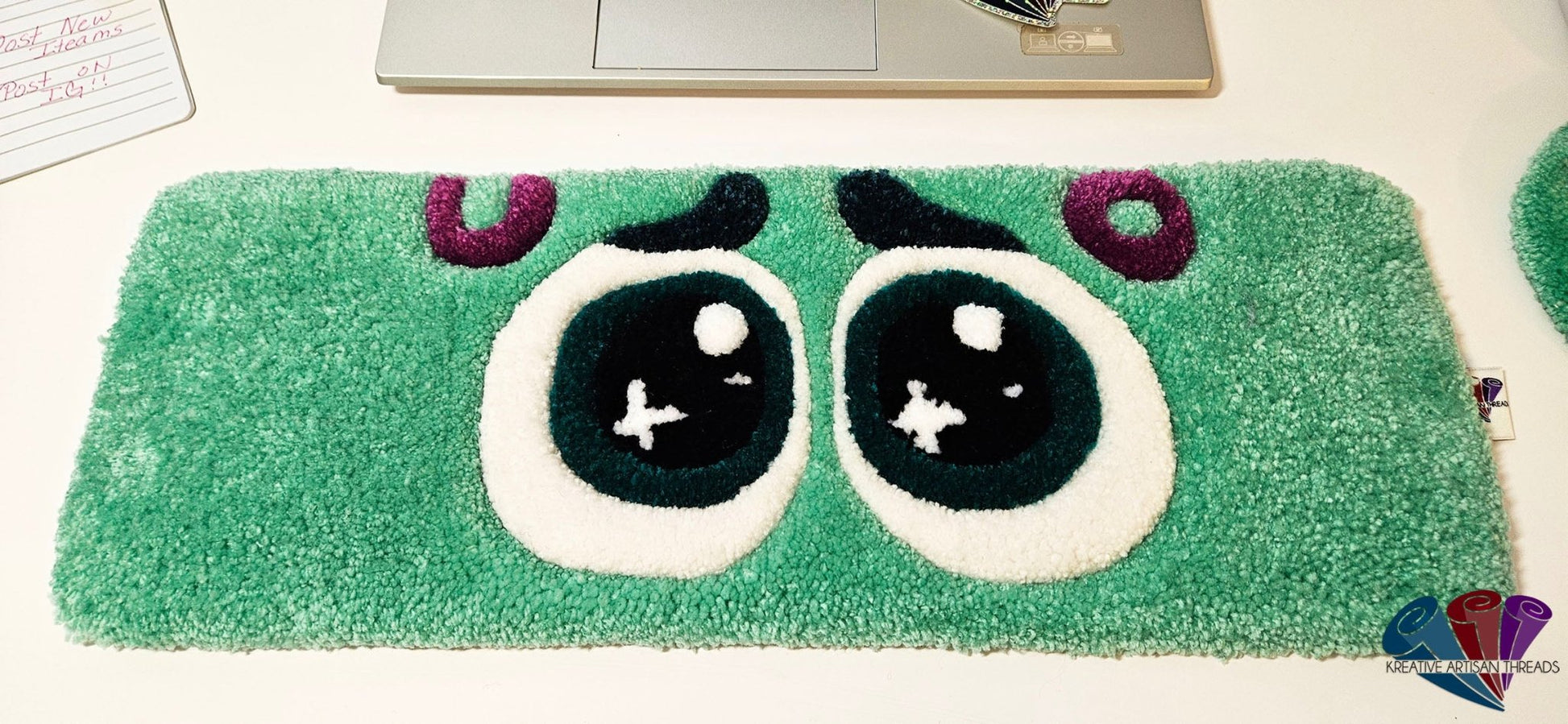 Envy "EYES": Hand - Tufted Keyboard and Mouse Rug – Fun and Functional Desk Accessories Handmade Plush Tufted - Kreative Artisan Threads