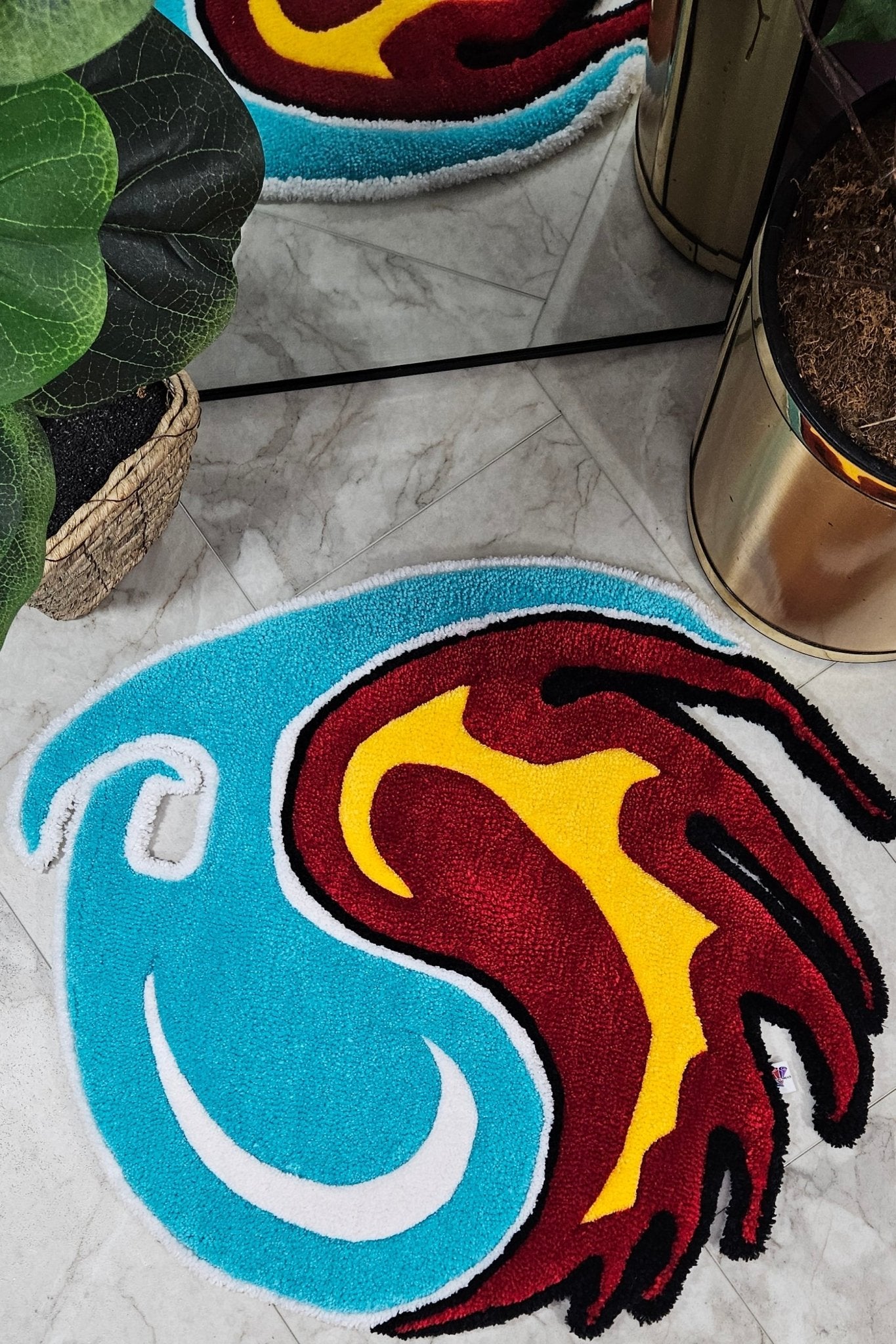 Fire and Water: Hand - Tufted Yin - Yang Fire and Water Rug – Hypoallergenic Artistic Design - Kreative Artisan Threads