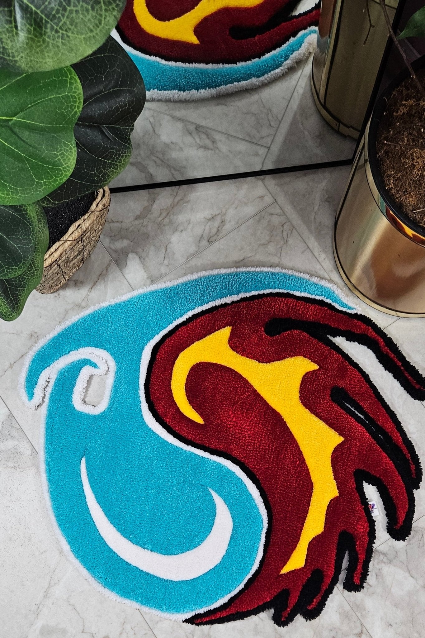 Fire and Water: Hand - Tufted Yin - Yang Fire and Water Rug – Hypoallergenic Artistic Design - Kreative Artisan Threads