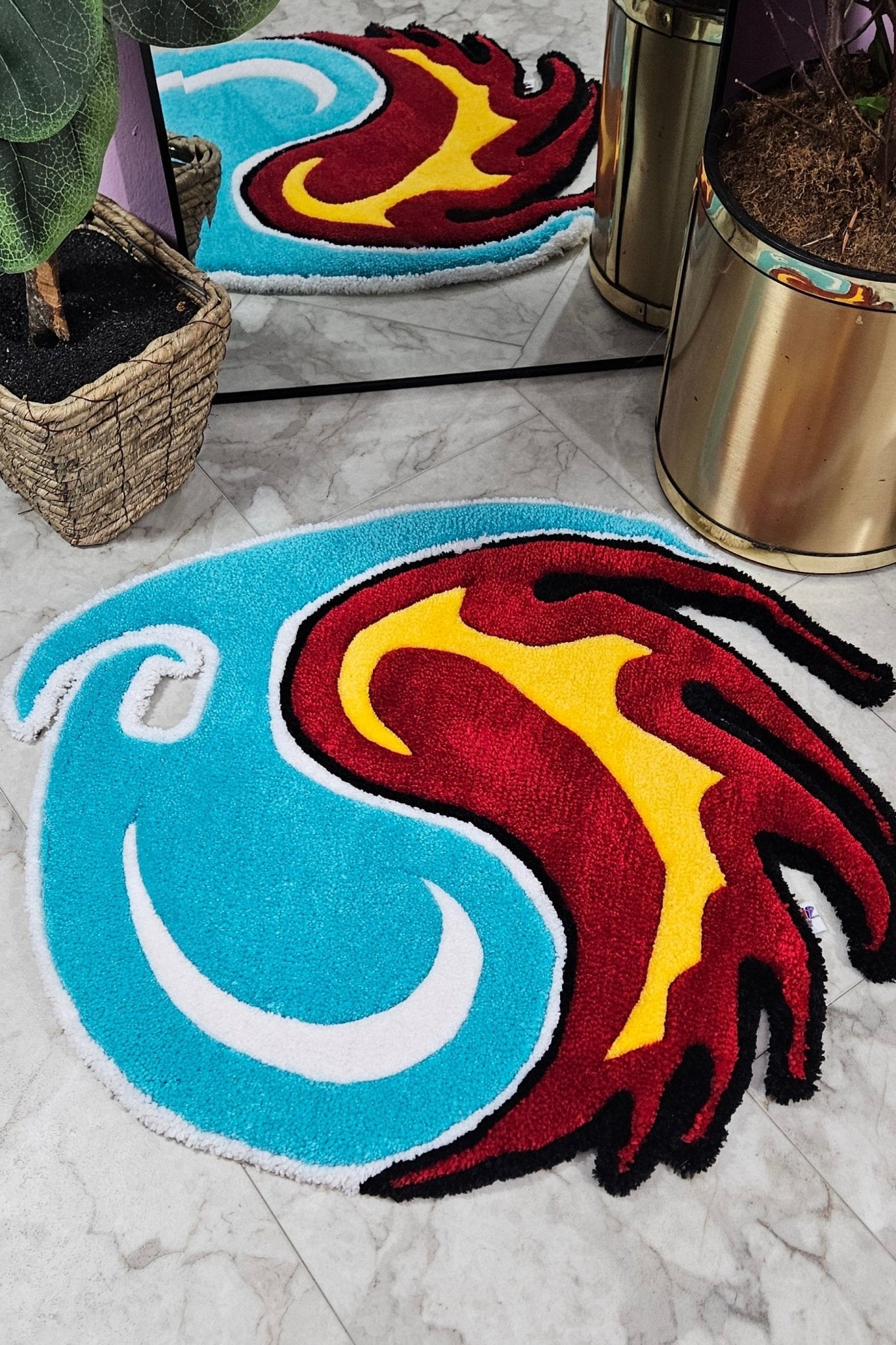 Fire and Water: Hand - Tufted Yin - Yang Fire and Water Rug – Hypoallergenic Artistic Design - Kreative Artisan Threads