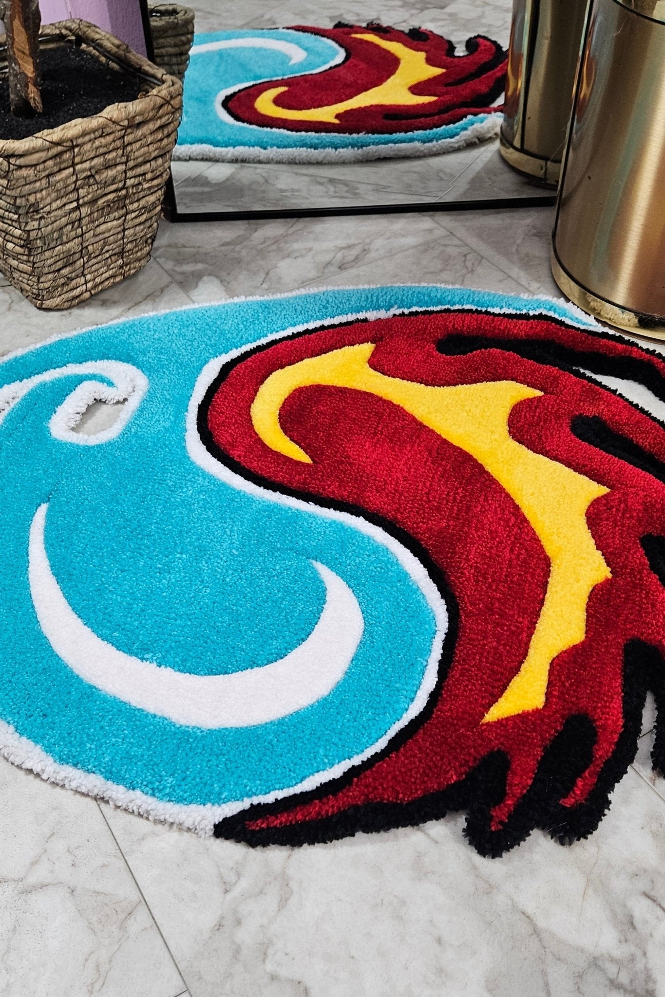 Fire and Water: Hand - Tufted Yin - Yang Fire and Water Rug – Hypoallergenic Artistic Design - Kreative Artisan Threads