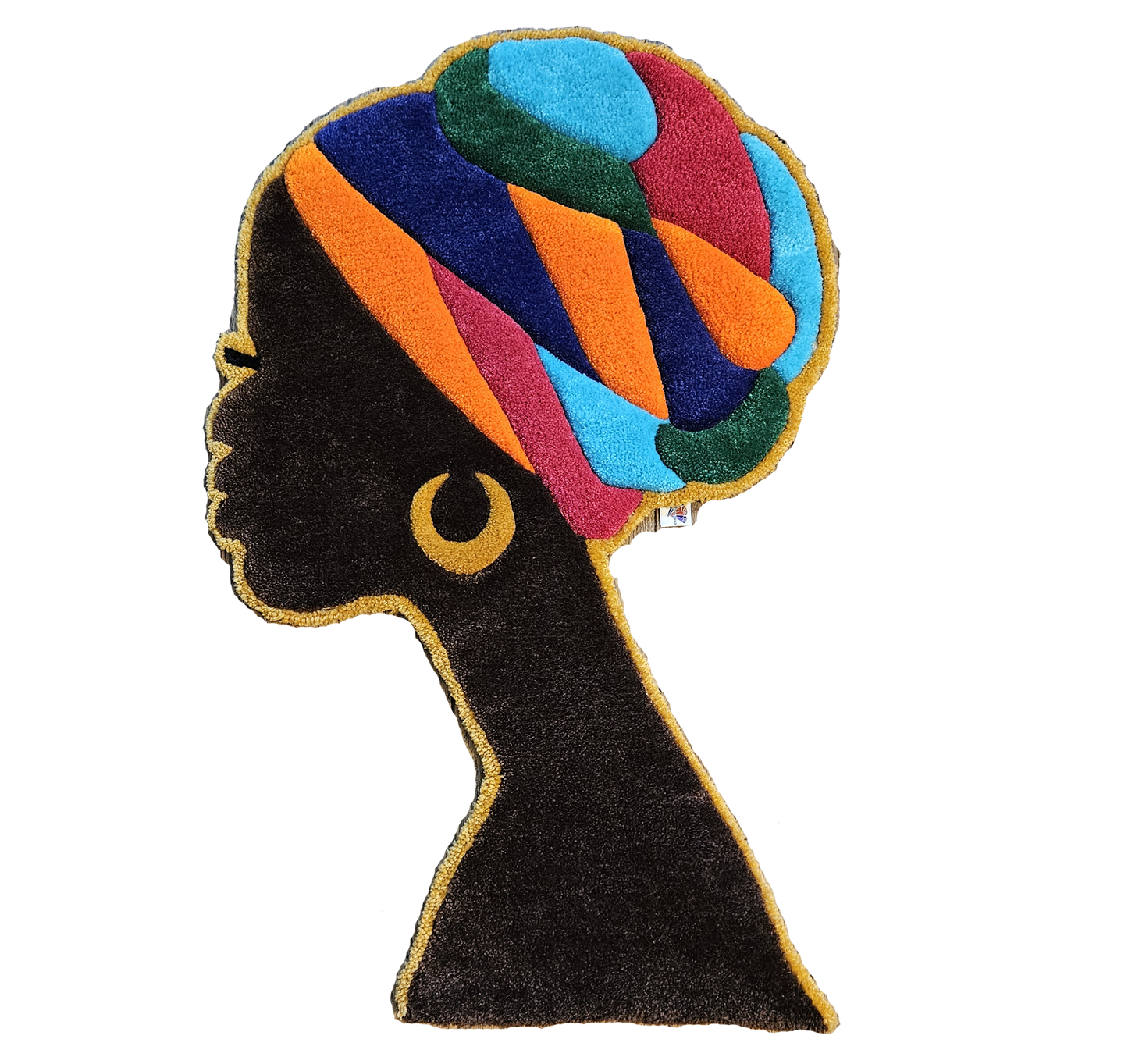 Golden Queen – Afrocentric Floor Textile | Multicolor Headwrap Fiber Art