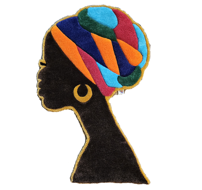 Golden Queen – Afrocentric Floor Textile | Multicolor Headwrap Fiber Art