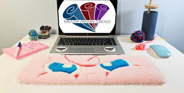 Handmade Plush Tufted Keyboard Rug "Anime Eyes" - Jigglypuff - Kreative Artisan Threads