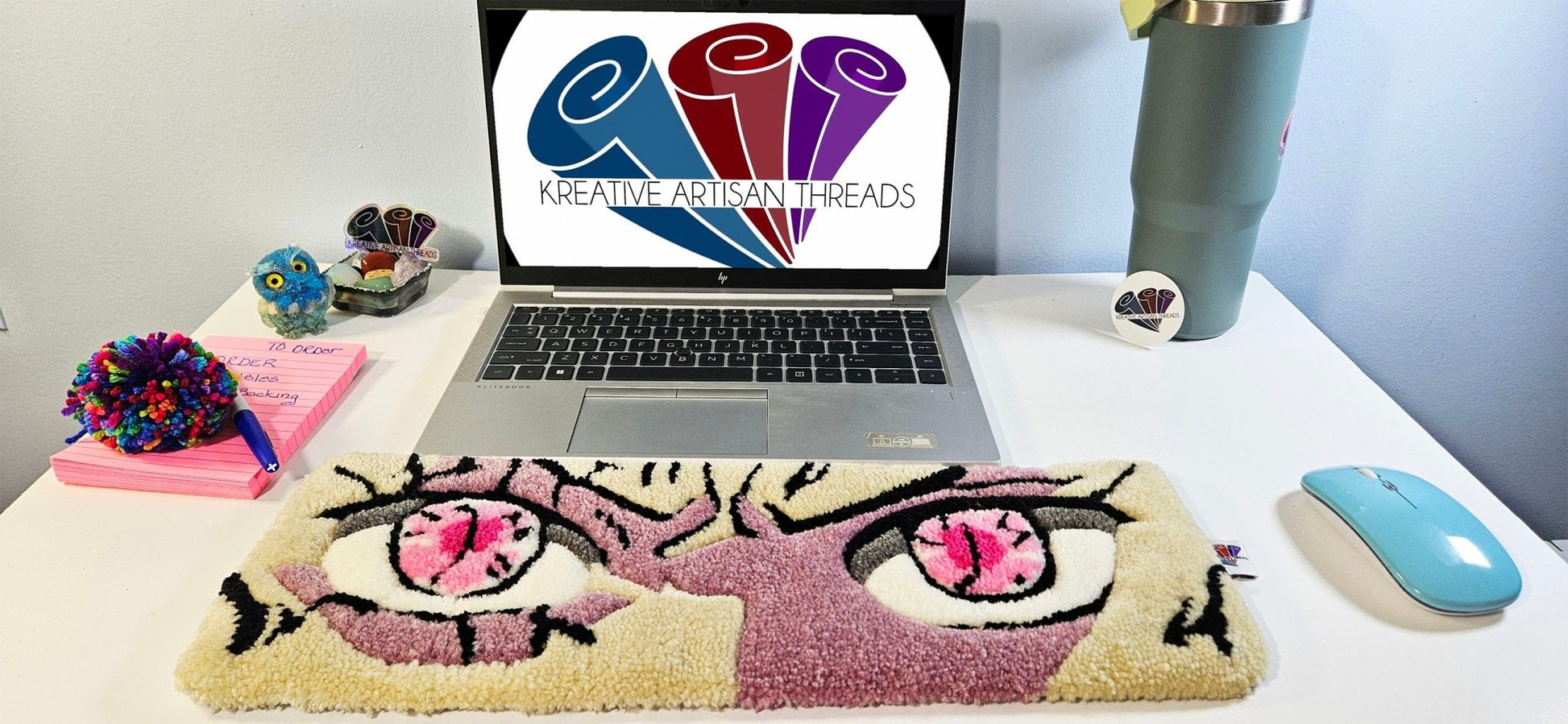 Handmade Plush Tufted Keyboard Rug "Anime Eyes" - Nezuko - Kreative Artisan Threads