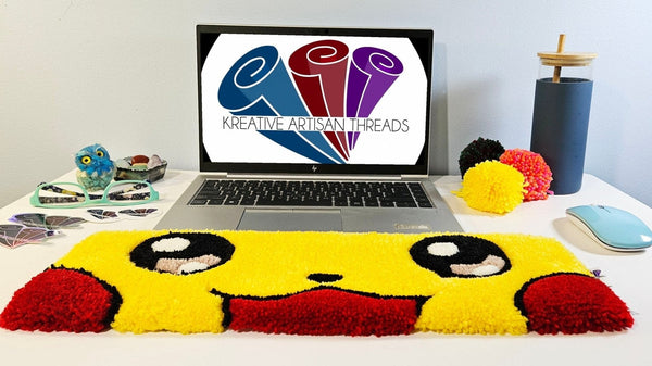 Handmade Plush Tufted Keyboard Rug "Anime Eyes" - Pikachu - Kreative Artisan Threads