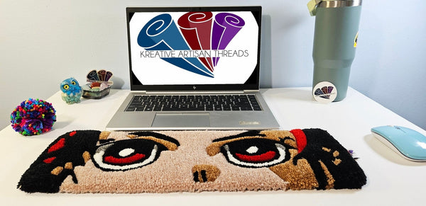 Handmade Plush Tufted Keyboard Rug "Anime Eyes" - Tanjirou - Kreative Artisan Threads