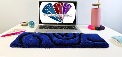 Handmade Plush Tufted Keyboard Rug - Blue Swirl - Kreative Artisan Threads