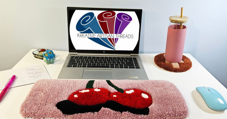 Cherries hand-tufted fiber desk art with a retro red cherry design