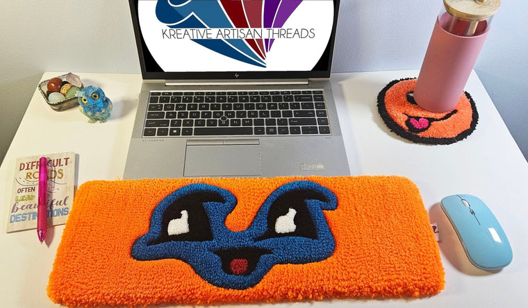 Joy Face hand-tufted fiber desk art with a playful multicolor expression