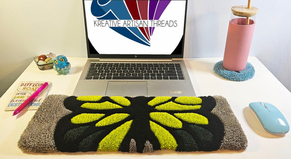 Handmade Plush Tufted Keyboard Rug - Green Butterfly - Kreative Artisan Threads