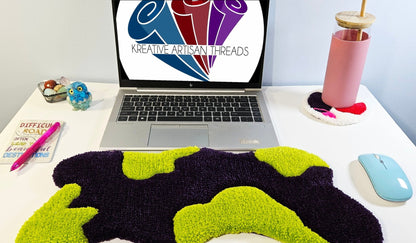 Handmade Plush Tufted Keyboard Rug - Purple Lime - Kreative Artisan Threads