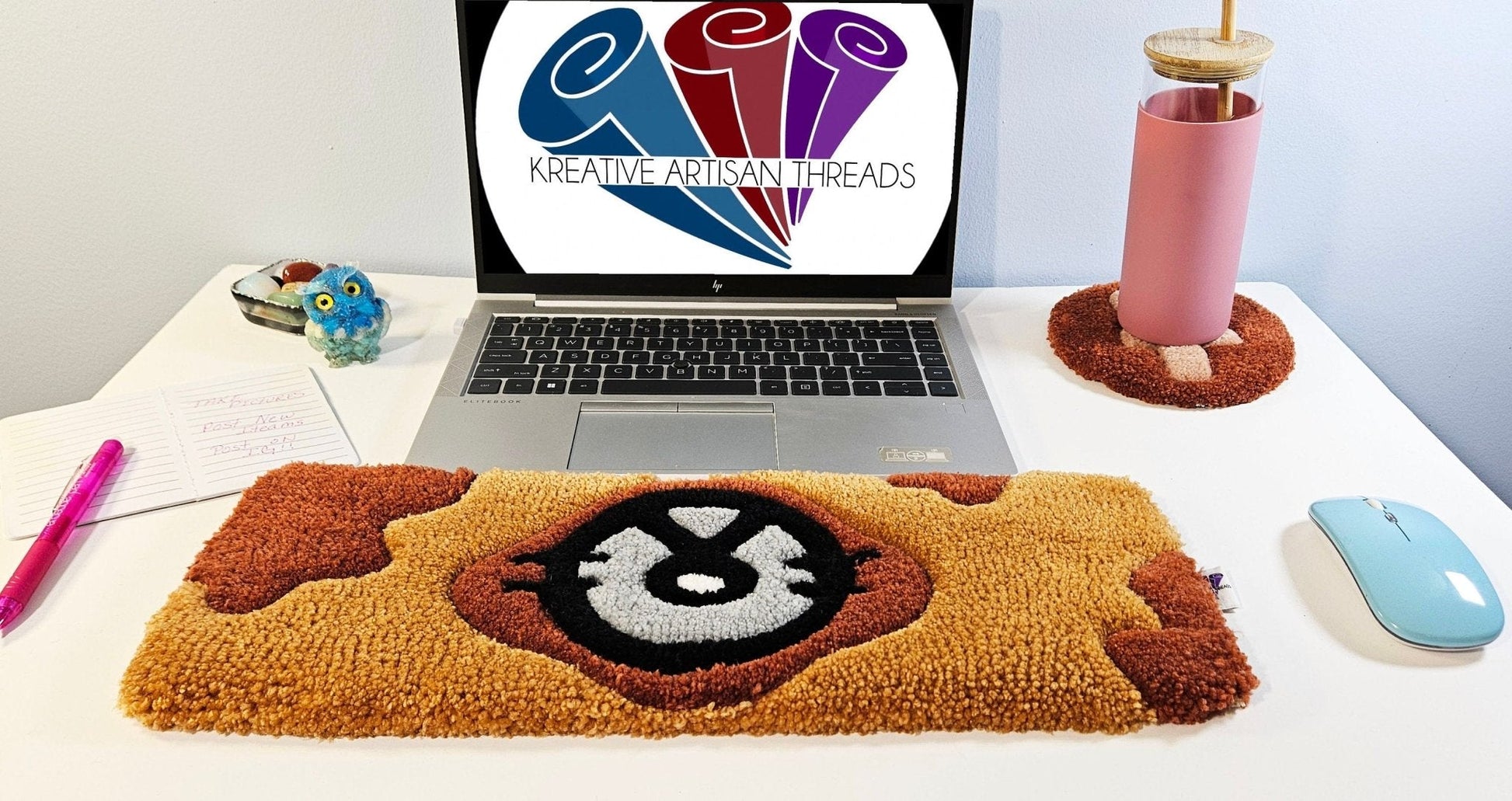 Handmade Plush Tufted Keyboard Rug - Spotted Puppy - Kreative Artisan Threads