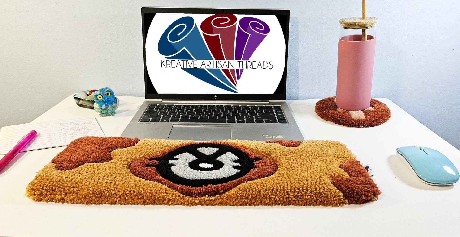 Handmade Plush Tufted Keyboard Rug - Spotted Puppy - Kreative Artisan Threads